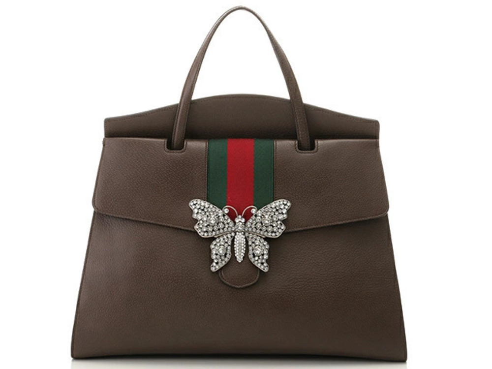 Gucci Handbag Totem Butterfly Bijou Leather Charcoal Black